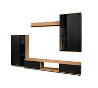 AX LIVING Meubles-parois haut de gamme Formilo 240cm chêne Artisan/noir avec lamelles