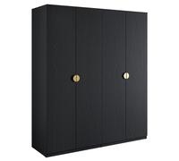 AX LIVING Noir Armoire Brunelli 179 cm 4 portes Poignées dorées
