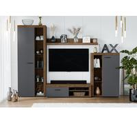AX LIVING Spacoro Meuble-paroi gris moderne Lefkas graphite 270 cm sans LED