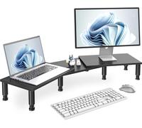 AX WABER Support de moniteur en bois pour 2 moniteurs avec hauteur réglable en acier et espace de rangement Noir