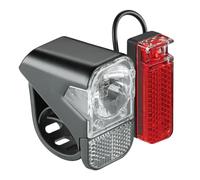AXA Visto 3 - Kit d'éclairage pour vélo avec Piles - Fixation Facile - Résistant à l'eau - avec indicateur de Batterie - 3 Piles AAA incluses - Homologué StVZO
