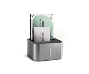 Axagon ADSA-DC : Station d'accueil et copie pour 2x HDD/SSD 2.5"/3.5" SATA III, USB 3.2 Gen 1 Type-A, boîtier aluminium gris, UASP et S.M.A.R.T.