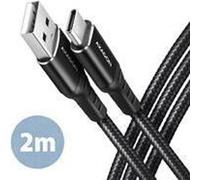 AXAGON BUCM-AM20AB, Câble HQ USB-C <-> USB-A, 2m, USB 2.0, 3A, ALU, tresse, noir