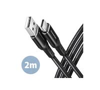AXAGON BUCM-AM20AB USB-C à USB-A Kabel, 2 m, USB 2.0, 3A, geflochten