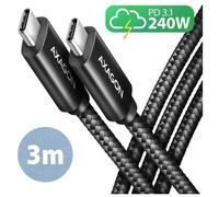 Axagon BUCM2-CM30AB Ladekabel USB-C zu USB-C 2.0, 3 m, PD 240 W 5 A, ALU - Schwarz - 3 Meter langes USB-C zu USB-C Kabel - Daten- und Ladefähig câble USB USB 2.0 USB C Noir