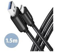 Axagon Câble USB-C vers USB-A BUCM3-AM15AB 1,5 m USB 3.2 Gen 1 3 A Aluminium tressé Noir