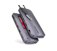 Axagon HMC-12GM2 Dock USB 3.2 Gen 2 Type-C Gris avec Lecteur Cartes SD/MicroSD, HDMI/DisplayPort 4K, LAN Gigabit, SSD M.2 NVMe, USB-PD 100W