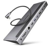 Axagon Hub HMC-4KX3 Type-C USB 3.2 Gen1 – DP, 2x HDMI, Ethernet, PD, 3x USB-A, lecteur de cartes Gris