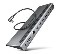 Axagon Hub HMC-4KX3 Type-C USB 3.2 Gen1 – DP, 2x HDMI, Ethernet, PD, 3x USB-A, lecteur de cartes Gris