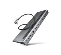 Axagon Hub HMC-4KX3 Type-C USB 3.2 Gen1 – DP, 2x HDMI, Ethernet, PD, 3x USB-A, lecteur de cartes Gris