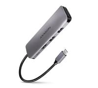 Axagon Station d'accueil HMC-5 – Hub USB-C 3.2 Gen 1, 2x USB-A, HDMI, SD/microSD, PD 100W, Gris