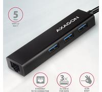 AXAGON HMC-GL3A, hub USB 3.2 Gen 1, ports 3x USB-A + Gigabit Ethernet, métal, câble USB-C 20cm