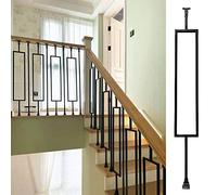 Axe de balustre réglable en fer - 95 cm (37 3/8 pouces) - Garde-corps d'escalier coupable avec connecteur et chaussure Noir - Ensemble de balustrades d'intérieur rectangulaires de type 1 paquet