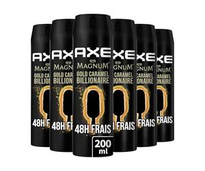AXE Déodorant Homme Spray Magnum Gold Caramel Billionnaire, 48h non-stop frais, Parfum de caramel gourmand (Lot de 6x200ml)