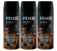 Axe Spray Déodorant LEATHER & COOKIES 3 x 150 ml Pour Homme 48H Protection