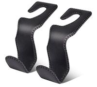 AXELECT Lot de 2 crochets pour siège arrière de voiture, crochets pour appuie-tête de siège de voiture, crochets universels en cuir pour suspendre sacs et manteaux de voiture, noir