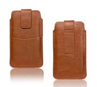 AXELENS Étui Universel Marron à Passant Ceinture pour Smartphone 4,8" à 5,1" - Similicuir avec Fermeture Scratch, Poche Carte & Passant Ceinture - Couleur Marron