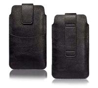 AXELENS Étui Universel Noir à Passant Ceinture pour Smartphone 4,8" à 5,1" - Similicuir avec Fermeture Scratch, Poche Carte & Passant Ceinture - Couleur Noire