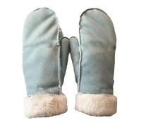 AXELENS Gants d’Hiver Femme Élégants en Cuir Suédé Écologique - Moufles Chaudes avec Doublure Polaire et Poignet en Fausse Fourrure - Taille S/M_Bleu