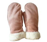 AXELENS Gants d’Hiver Femme Élégants en Cuir Suédé Écologique - Moufles Chaudes avec Doublure Polaire et Poignet en Fausse Fourrure - Taille S/M_Rose