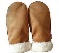 AXELENS Gants d’Hiver Femme Élégants en Cuir Suédé Écologique - Moufles Chaudes avec Doublure Polaire et Poignet en Fausse Fourrure - Taille S/M_Marron