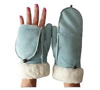 AXELENS Gants d’Hiver Femme Élégants en Cuir Suédé Écologique - Moufles Ouvrables Chaudes avec Doublure Polaire et Poignet en Fausse Fourrure - Taille S/M_Bleu