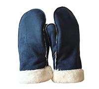 AXELENS Gants d’Hiver Homme Élégants en Similicuir Suédé Écologique - Moufles Chaudes avec Doublure Polaire et Poignet en Fausse Fourrure - Taille L/XL_Bleu