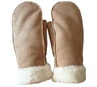 AXELENS Gants d’Hiver Homme Élégants en Similicuir Suédé Écologique - Moufles Chaudes avec Doublure Polaire et Poignet en Fausse Fourrure - Taille L/XL_Beige