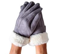 AXELENS Gants d’Hiver Tactiles Femme et Fille - Suédés en Similicuir avec Doublure Polaire et Poignet en Fourrure Douce - Taille S/M_Gris