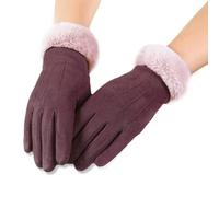 AXELENS Gants d’Hiver Tactiles Femme et Fille - Suédés en Similicuir avec Doublure Polaire et Poignet en Fourrure Douce - Taille S/M_Violet