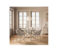 Table ronde crème + 4 chaises tissu beige pieds métal crème - AXELLE