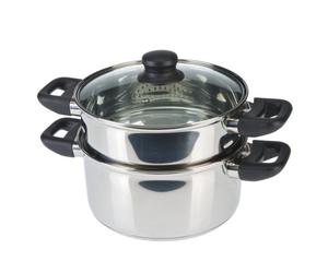 Axentia 220690 Cuiseur Vapeur à 2 Niveaux Métal Argent 20 cm, 6 L