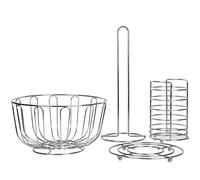 axentia 4 Pièces Ensemble d'Ustensiles de Cuisine en Métal, Corbeille à Fruits, Support à Couverts, sous-Verre et Support de Papier Essuie-Tout, Argenté