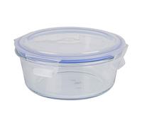 axentia Boîte Alimentaire, Boîte de Conservation en Verre Borosilicaté avec Couvercle en Plastique env. 950 ML, Ø env. 17 cm, Hauteur env. 6,5 cm, Transparent/Bleu