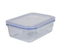 axentia Boîte Alimentaire, Boîte de Conservation en Verre Borosilicaté avec Couvercle en Plastique env. 1 l, env. 14 x 4,5 x 10 cm, Transparent/Bleu