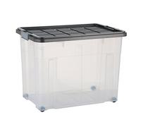 axentia Boîte de Rangement à Roulettes avec Couvercle - Boîte Plastique Empilable 80 Litres - Caisse de Rangement Universelle 60 x 40 x 44,5 cm