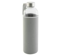 axentia Bouteille en Verre Borosilicaté, Bouteille d'eau avec Couvercle en Néoprène et Bouchon à Vis, Ø env. 8 cm, H env. 27,5 cm, Transparent/Gris