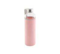axentia Bouteille en Verre Borosilicaté, Bouteille d'eau avec Couvercle en Néoprène et Bouchon à Vis, Ø env. 6,6 cm, H env. 21 cm, Transparent/Rose