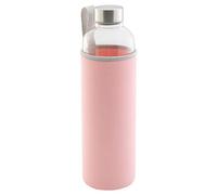axentia Bouteille en Verre Borosilicaté, Bouteille d'eau avec Couvercle en Néoprène et Bouchon à Vis, Ø env. 7,8 cm, H env. 28 cm, Transparent/Rose
