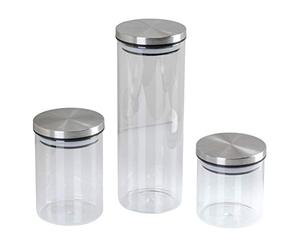 axentia Ensemble de Bocaux de Rangement, Trois Bocaux pour Stockage des Aliments, Pot à Épices en Verre avec Couvercle en Bambou, Transparent