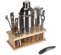 axentia Ensemble de Cockatil, Set pour Cocktail en Acier Inoxydable avec Support en Bois, env. 22 x 21 x 12 cm, Argent/Bois