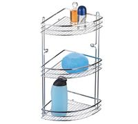 axentia Étagère d’Angle de Douche Cassandra, Serviteur Triangulaire pour Coin de Douche et Mur, Rangement 3 Tablettes de Salle de Bains, Argenté