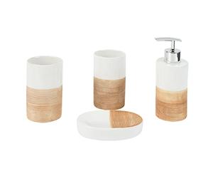 axentia nsemble d'Accessoires de Salle, Céramique, Beige/Blanc, env. 22 x 18,6 x 8,6 cm 128405