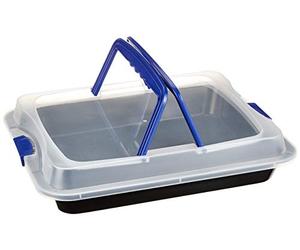 axentia Plaque de Four Universelle, Plaque à Pâtisserie en Acier au Charbon avec Hotte de Transport en Plastique, env. 40 x 32 x 6 cm, Noir/Transparent