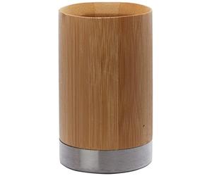 axentia Porte-Brosse à Dents Bonja, Porte-Crayons en Bambou avec Base Ronde en Acier Inoxydable, Porte-Brosse Décoratif, env. 7 x 7 x 11,3 cm, Bois