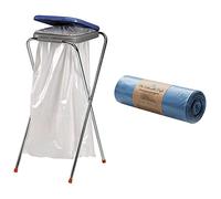 axentia Porte-Sacs à Ordures en Acier avec Couvercle en Plastique & Sacs poubelle recyclés pour charges lourdes TSP 120L - (70 µm) - rouleau de 25 sacs