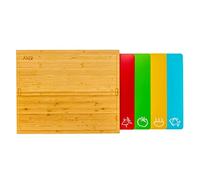 Axer Grand Set de Planches à Découper en Bois de Bambou avec Tapis de Découpe en Plastique Flexible Coloré Lavable au Lave-vaisselle - des Tapis à 4 Codes de Couleur avec des Icônes Alimentaires