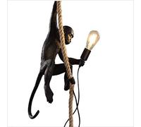 AXFALO Suspension vintage noire E27 - Lampe de singe créative à suspendre - Corde de chanvre - Rétro - Hauteur réglable - Lustre de salle à manger - Style maison de campagne - Lampe à manger - Salon