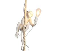 AXFALO Suspension vintage réglable en hauteur - Lampe de table à manger - E27 - Singe créatif - Lampe suspendue industrielle - Corde de chanvre - Lampe rétro en résine - Blanc - Pour cuisine et salle