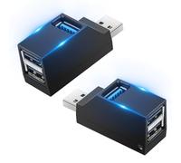 AXFEE 2 PCS Hub USB Mini 3 Ports (1 USB 3.0 + 2 USB 2.0), Doubleur USB Mini | USB Alimenté Adaptateur Portable pour Transfert Rapide de Données, pour Clés USB, Notebook PC, Portable, Clavier,Souris(Noir)